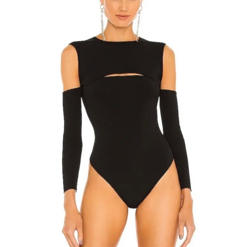 Retrofete Black Cutout Cold-Shoulder Long-Sleeve Bodysuit